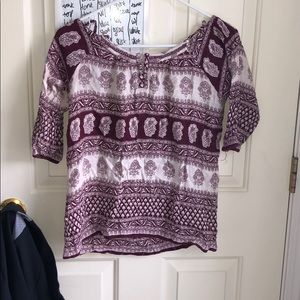 Boutique maroon & white off the shoulder blouse